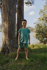 Leaf + So Blue Stripe Shortie PJ Set