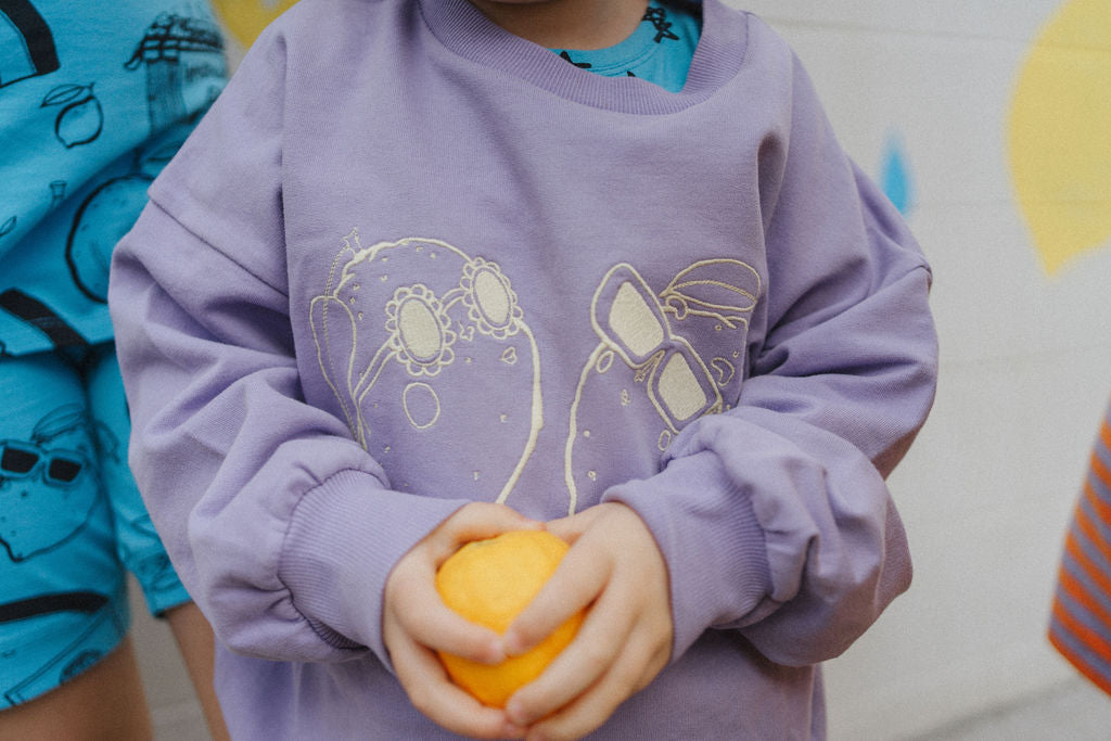 Lilac 'Lounging Lemons' Embroidered Kids Sweatshirt