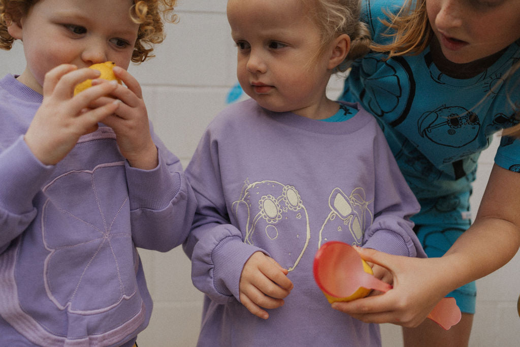 Lilac 'Lounging Lemons' Embroidered Kids Sweatshirt