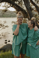 Leaf + So Blue Stripe Women's PJ Set