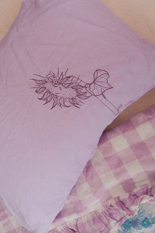Lilac Linen Sunflower Pillowcase