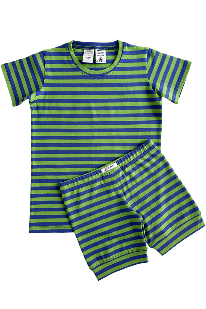 Leaf + So Blue Stripe Shortie PJ Set